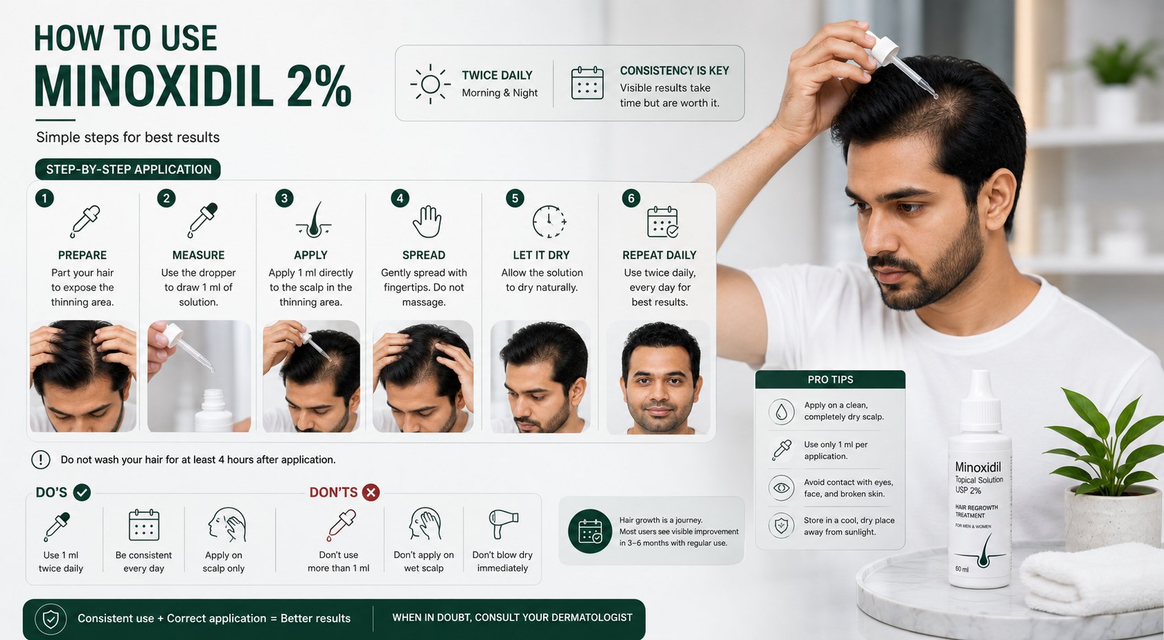 How to apply Minoxidil 2 percent directly to the scalp
