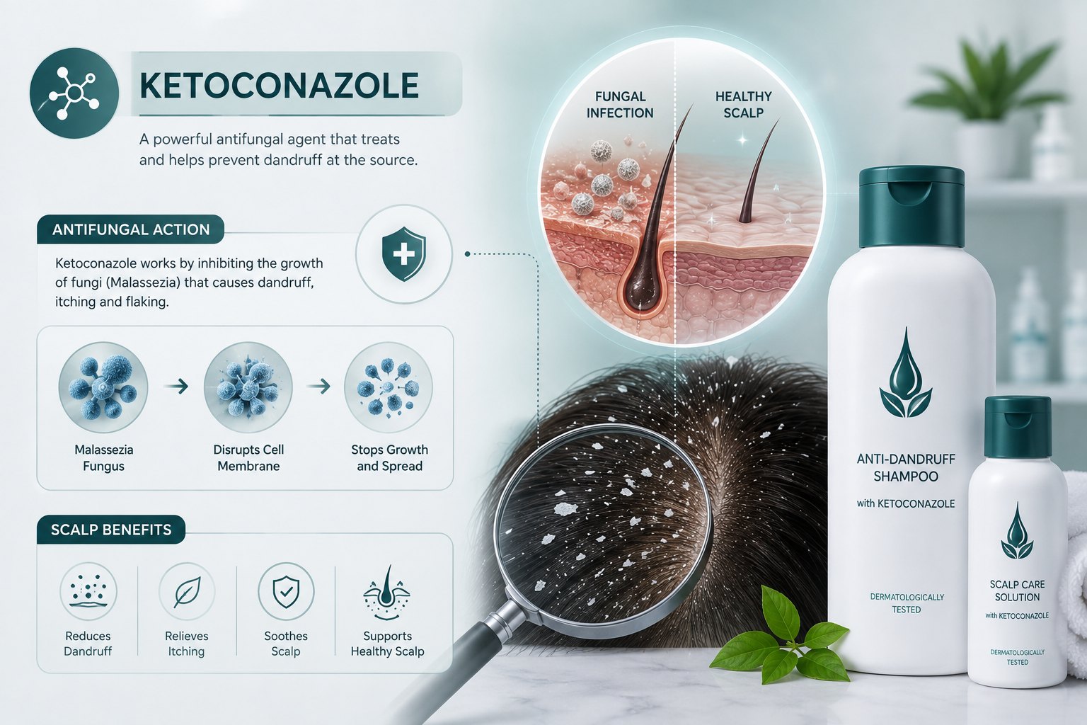 Ketoconazole antifungal shampoo for dandruff and scalp flaking education