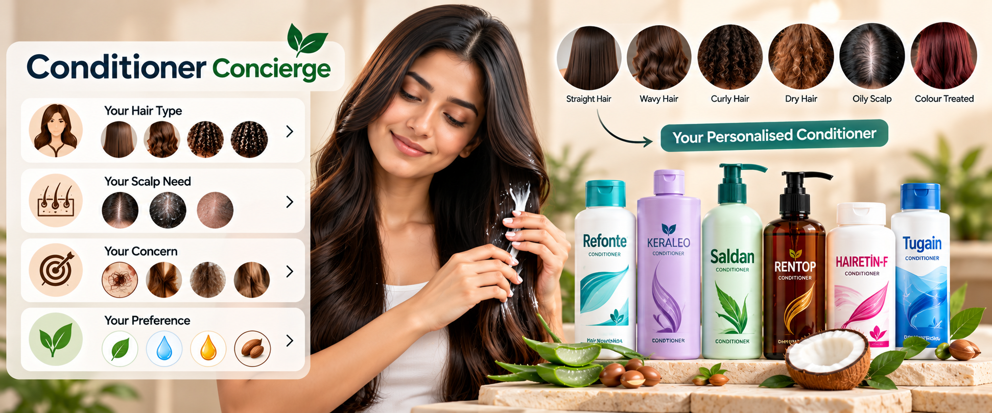 Conditioner Concierge personalised haircare guide for straight, wavy, curly, dry, oily and colour-treated hair — Hairsncares