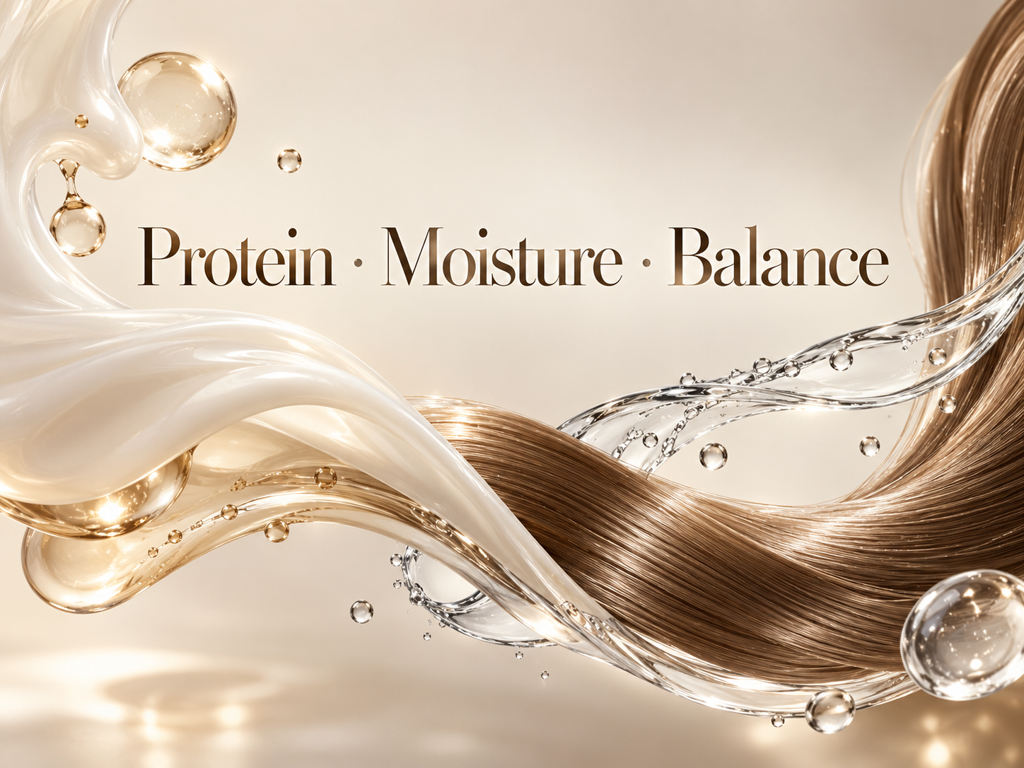 Protein moisture balance concept for healthy conditioned hair with hydration and strengthening care