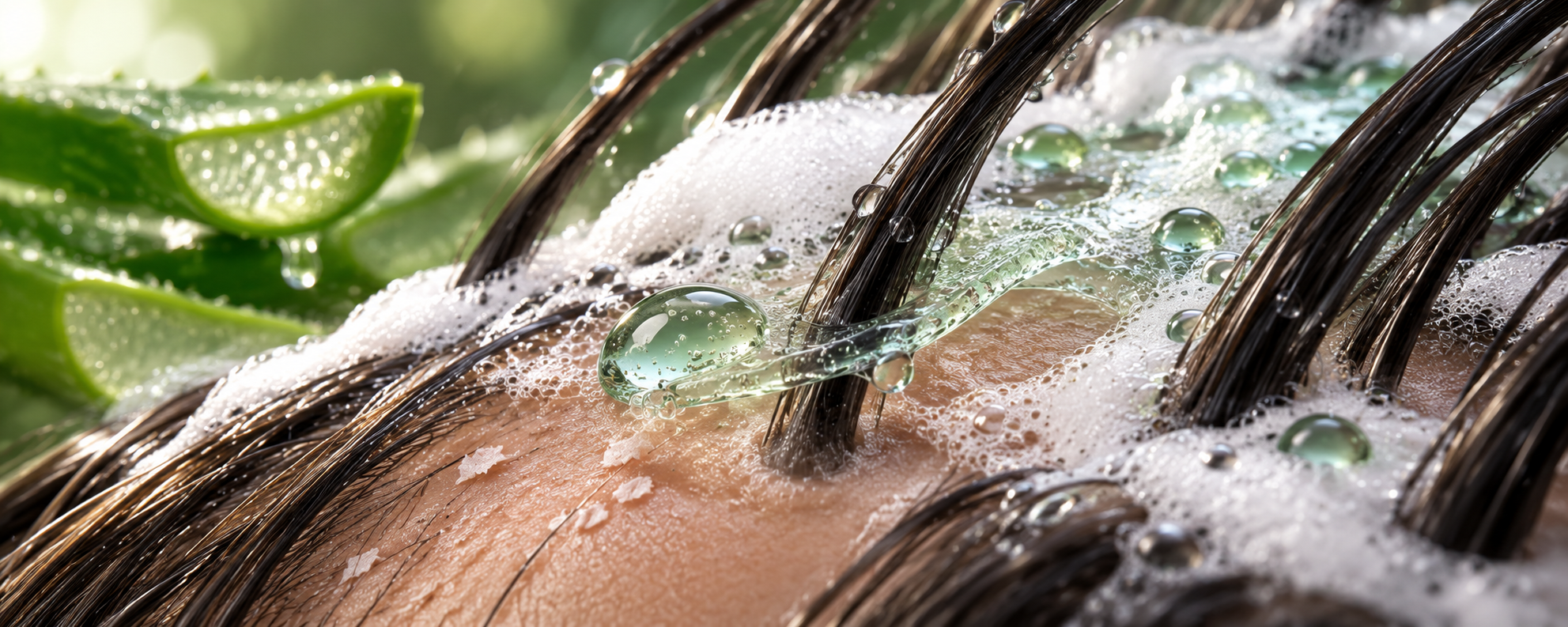 Aloe gel moisture film supporting comfort on a mildly dry scalp