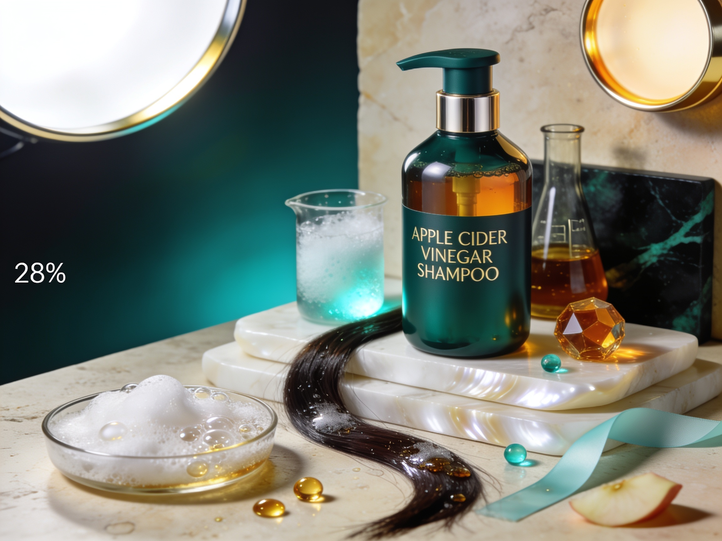 Apple Cider Vinegar Shampoo for Scalp Buildup, Oily Scalp and Clarifying Shine | Hairsncares Apple cider vinegar shampoo bottle with amber clarifying droplets and pearl foam
