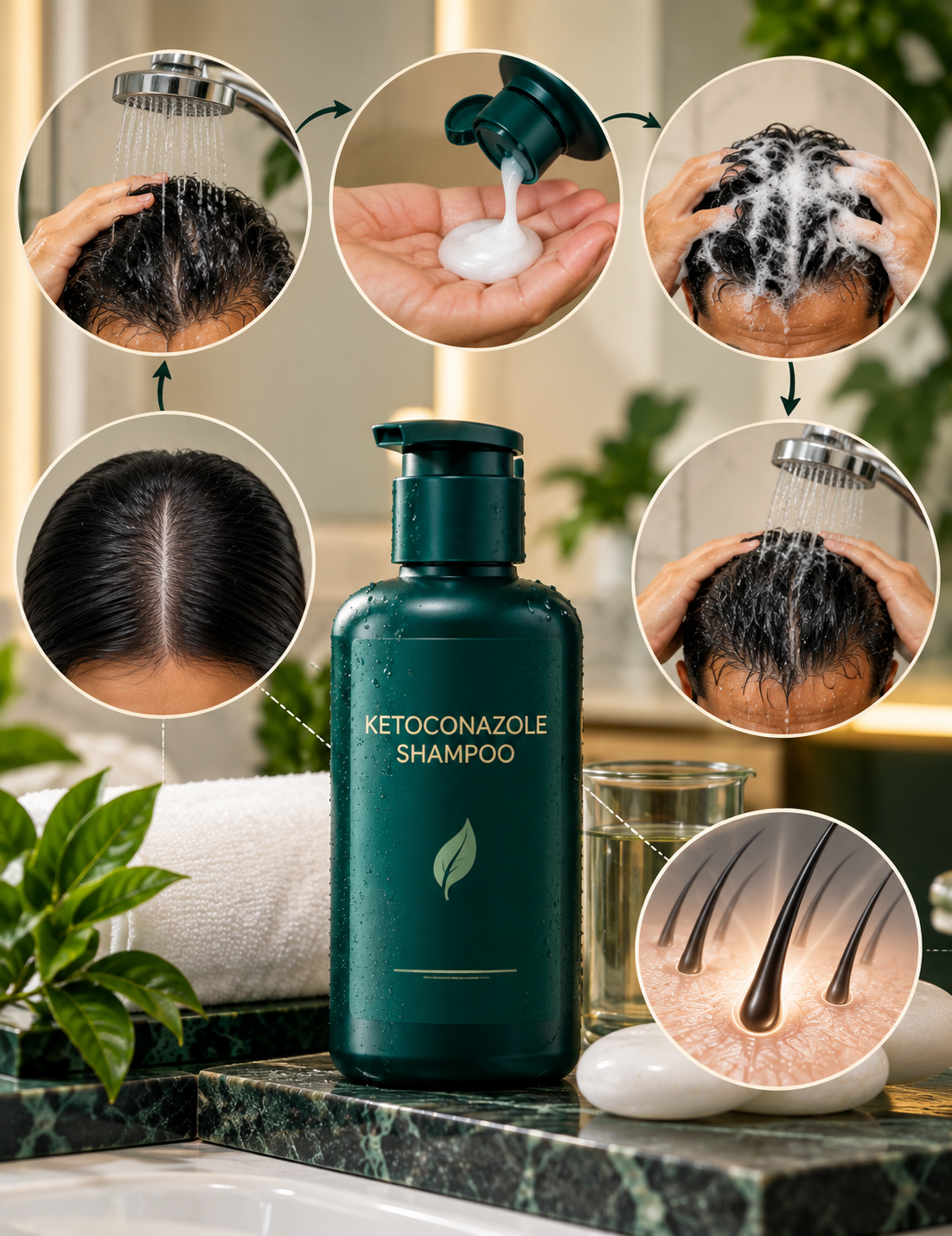 How to use ketoconazole shampoo safely with wetting, applying, lathering and rinsing steps