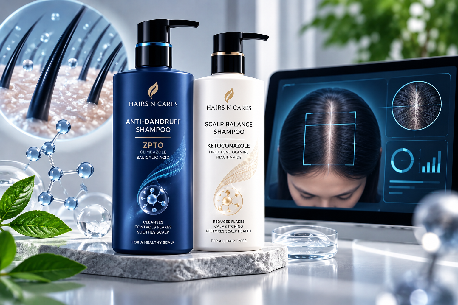 Premium anti-dandruff shampoo with dandruff-control actives and AI scalp analyser for personalised scalp care