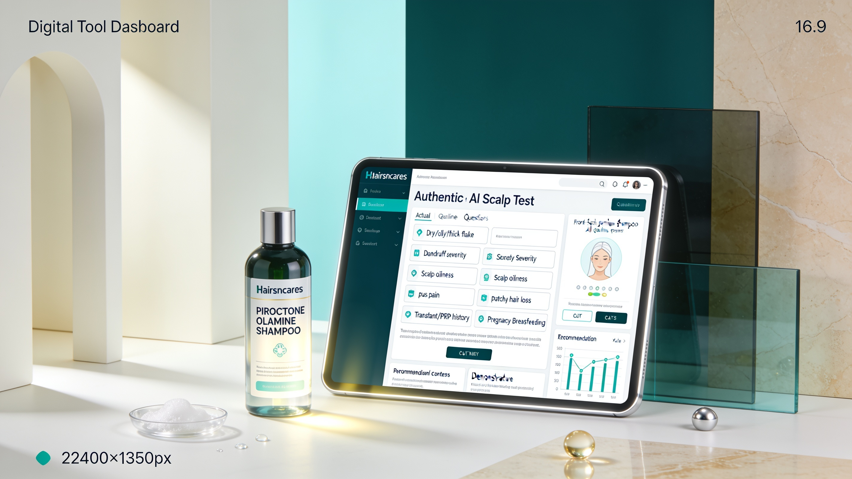 AI Scalp Test dashboard assessing piroctone olamine shampoo suitability