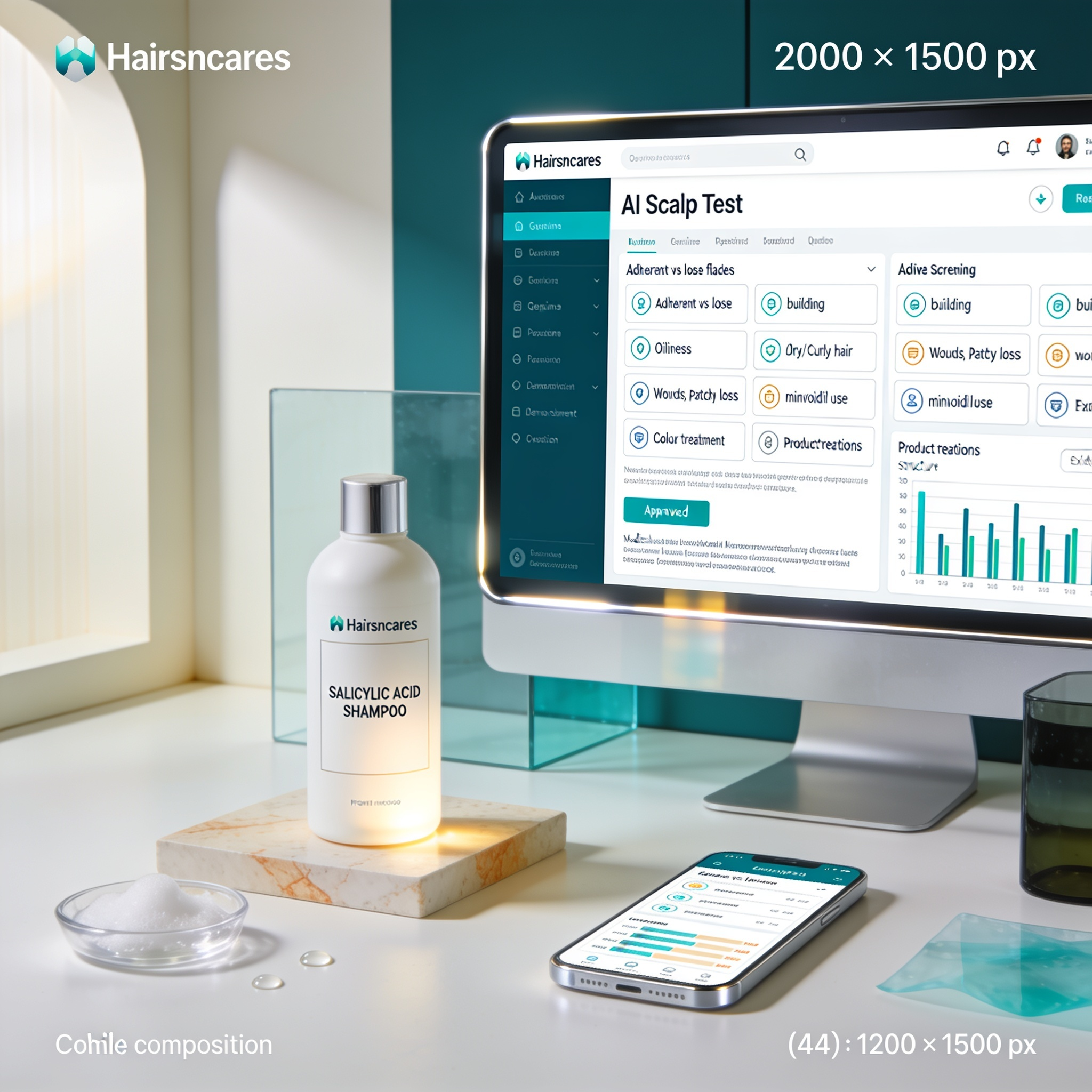 AI Scalp Test dashboard assessing salicylic acid shampoo suitability