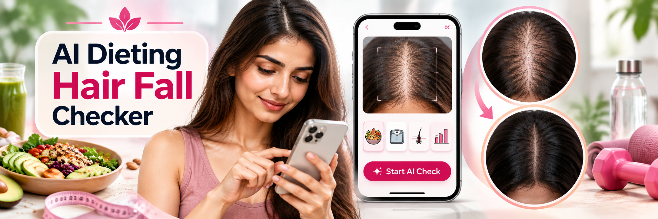 Woman using the AI dieting hair fall checker — Hairsncares