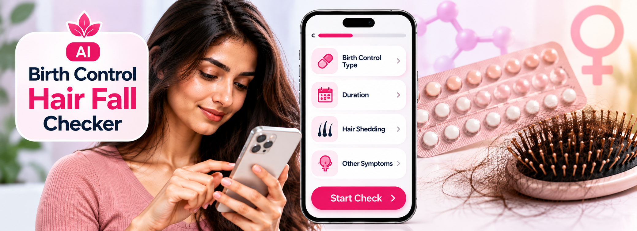 Woman using the AI birth control hair fall checker — Hairsncares