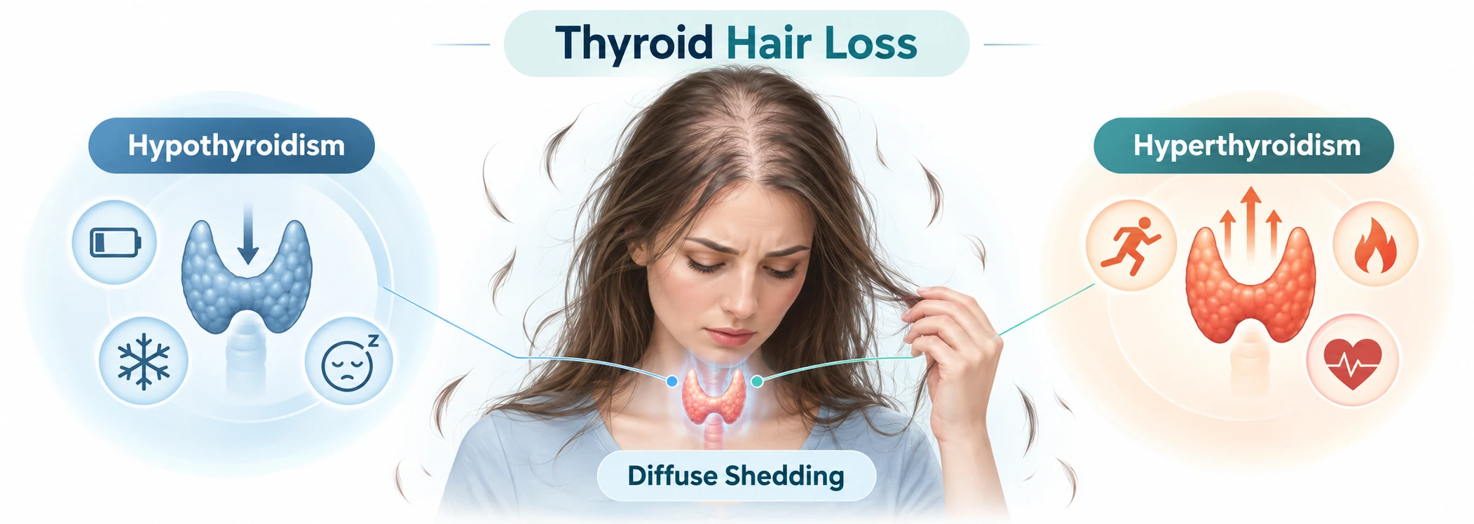 Diffuse hair shedding from hypothyroidism or hyperthyroidism — Hairsncares