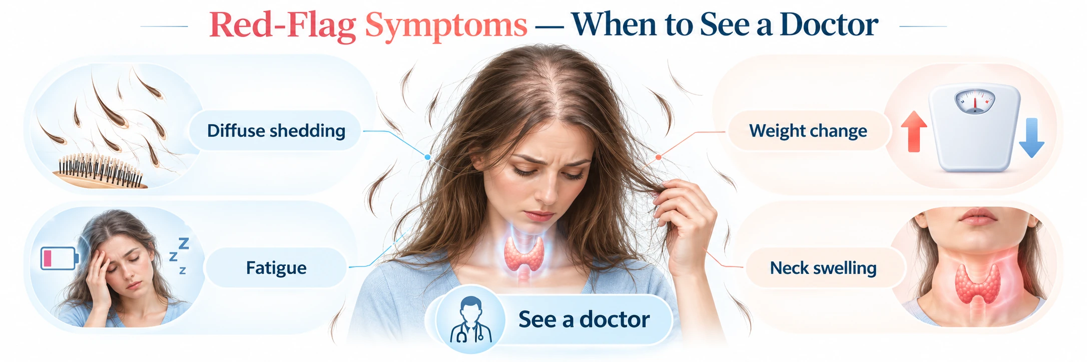 Diffuse shedding with fatigue, weight change and neck swelling — Hairsncares