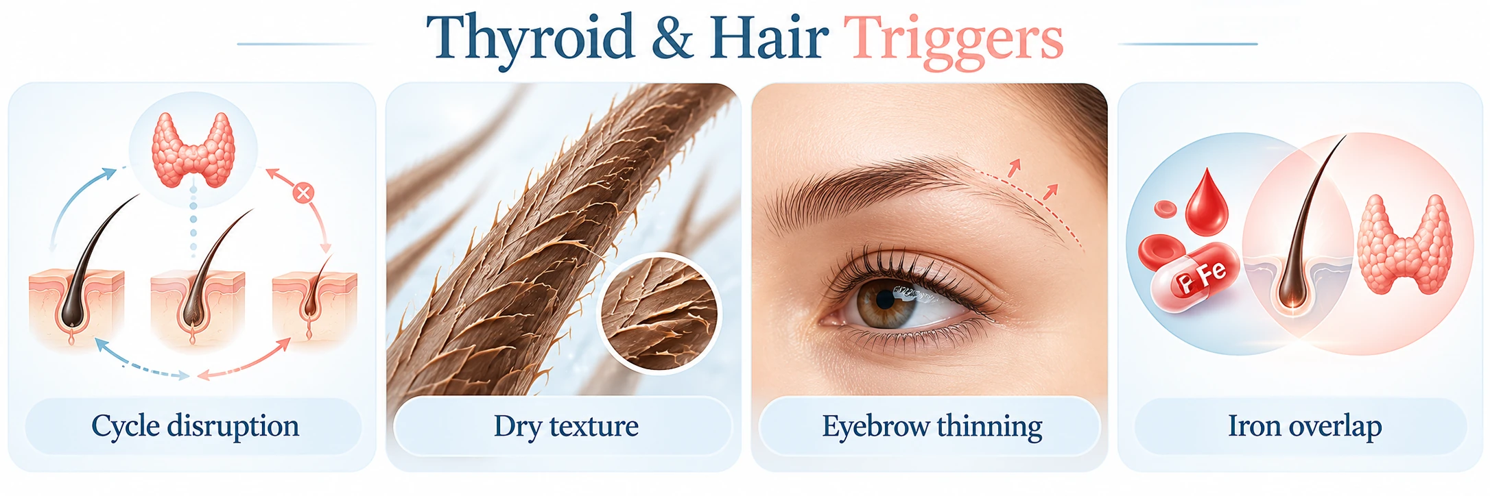 Thyroid hair triggers including cycle disruption, dry texture, eyebrow thinning and iron overlap — Hairsncares